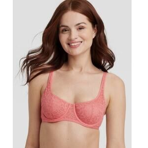 Auden NWOT Size 40C Pink Coral Lace Unlined Scoop Balconette Underwire Bra